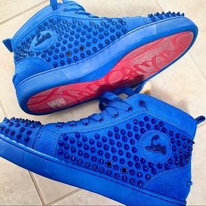 Louboutin Spikes Blue High Top Sneakers